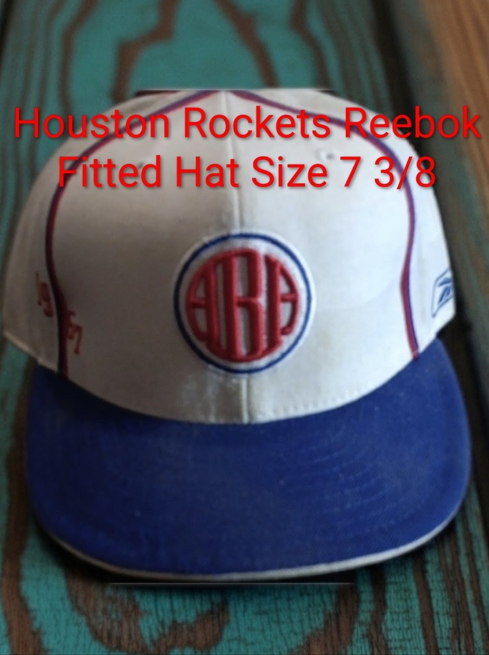 Houston Rockets Reebok White and Blue Fitted Hat Size 7 3/8